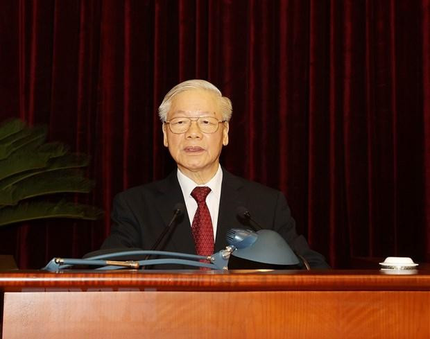 Tổng Bí thư Nguyễn Phú Trọng phát biểu khai mạc hội nghị. (Ảnh: Trí Dũng/TTXVN) Tổng Bí thư Nguyễn Phú Trọng phát biểu khai mạc hội nghị. (Ảnh: Trí Dũng/TTXVN)