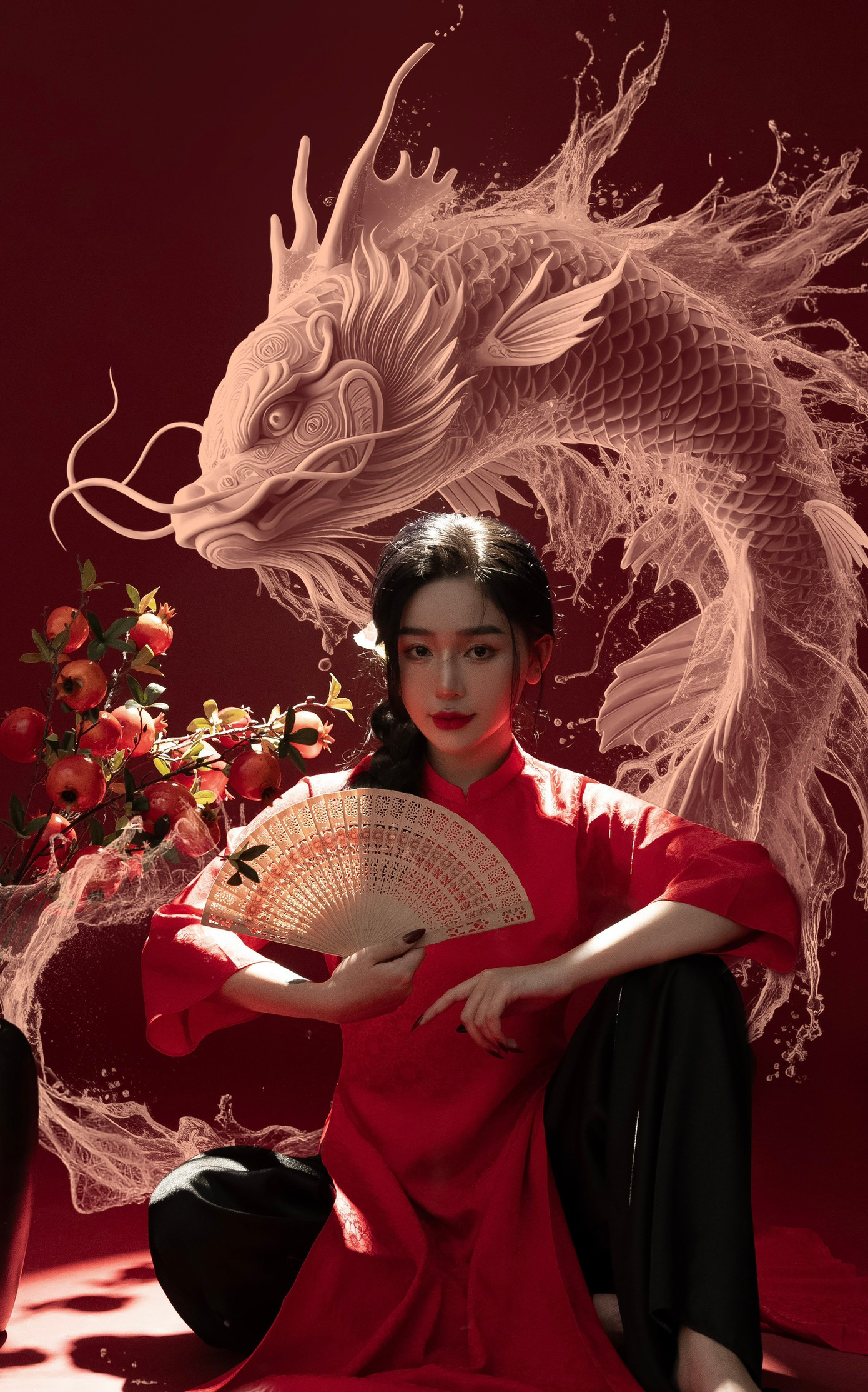 Sắc đỏ phù hợp với không khí linh thiêng, sum vầy của dịp Tết cổ truyền vì nó mang lại vượng khí, tài lộc và sức mạnh.