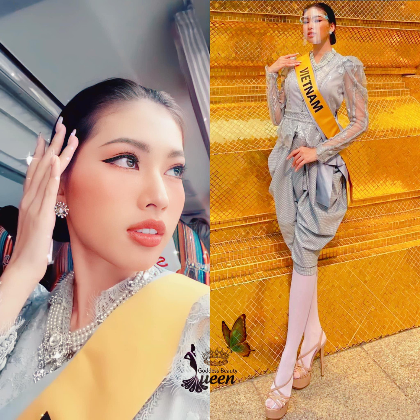 Ngọc Thảo cũng có màn 'lấy lòng' fans Thái cực kỳ ấn tượng trong lần mặc trang phục dân tộc của xứ sở chùa Vàng để tham gia hoạt động cùng các thí sinh. Vẻ đẹp của Ngọc Thảo được đánh giá là vô cùng xinh đẹp, hiện đại nhưng cũng cực kỳ phù hợp khi hoá thân thành gái Thái.