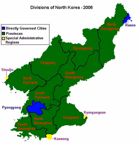Vị trí của Ranson trên bản đồ Triều Tiên (góc phải, màu xanh dương). Đồ họa: Wikipedia