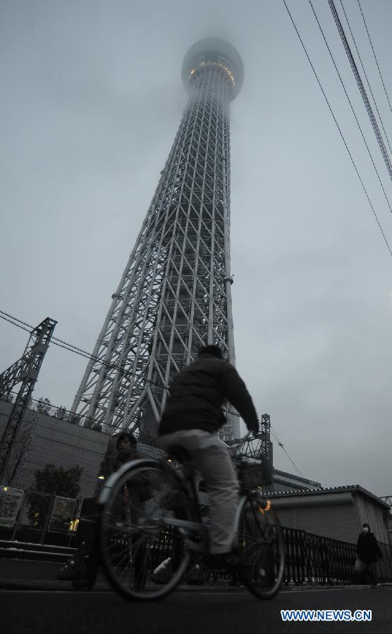 Tháp Tokyo Sky Tree trong màn đêm. Ảnh: Xinhua