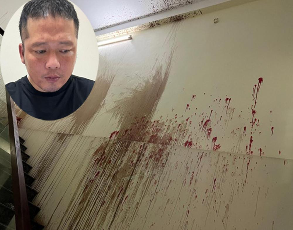 Đối tượng Tú (ảnh nhỏ) và khu vực tường bị ném chất bẩn. Ảnh: H.Y