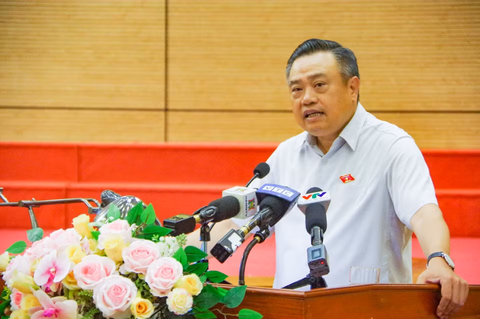 Chủ tịch UBND TP. Hà Nội Trần Sỹ Thanh phát biểu tại hội nghị