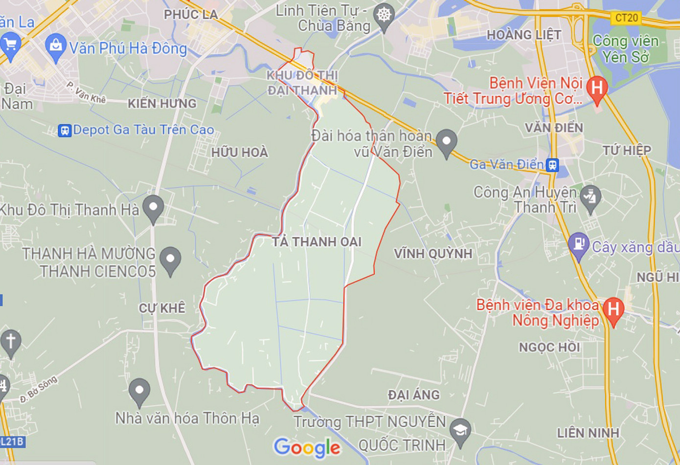 Xã Tả Thanh Oai trên bản đồ Google vệ tinh