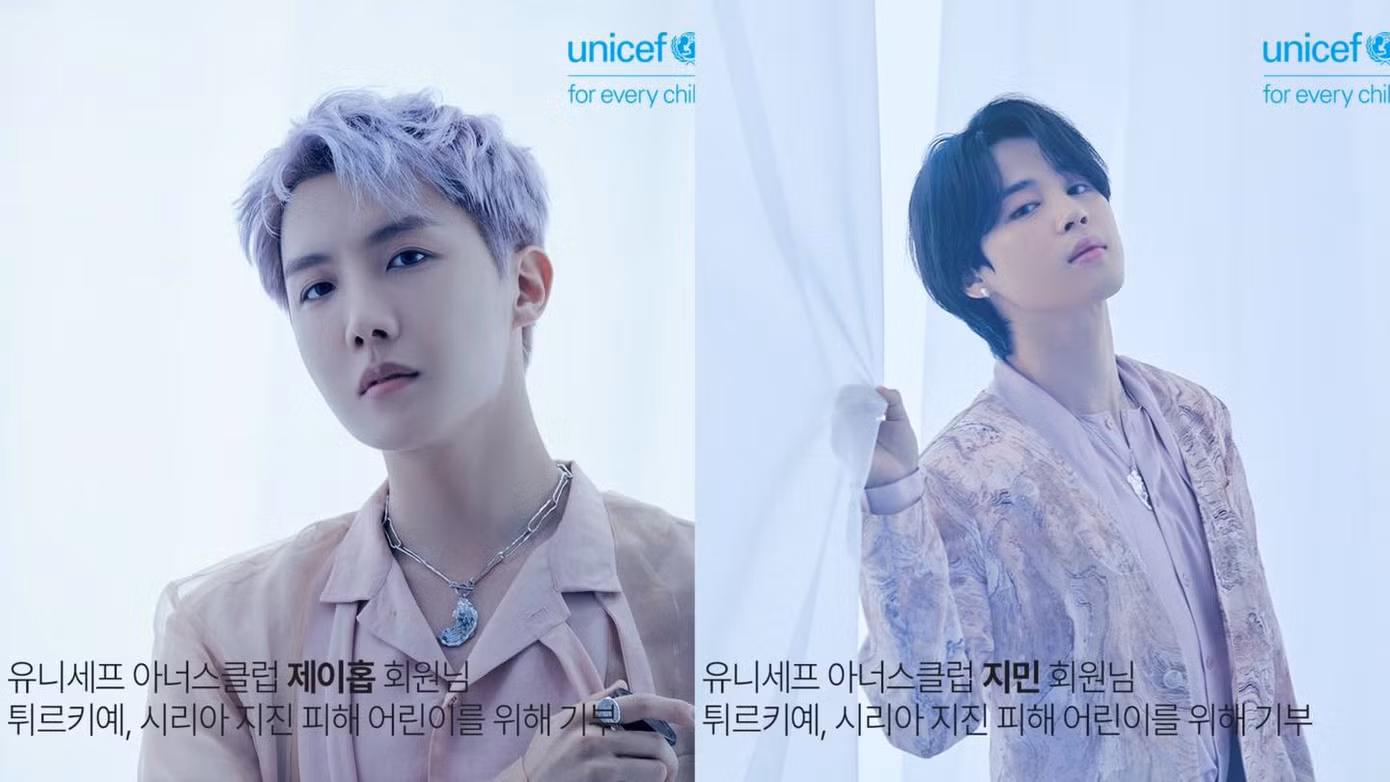Trước đó, UNICEF Hàn Quốc thông báo rằng Jimin và j-hope cũng đã quyên góp mỗi người 100 triệu won để giúp đỡ các nạn nhân ở Thổ Nhĩ Kỳ và Syria.