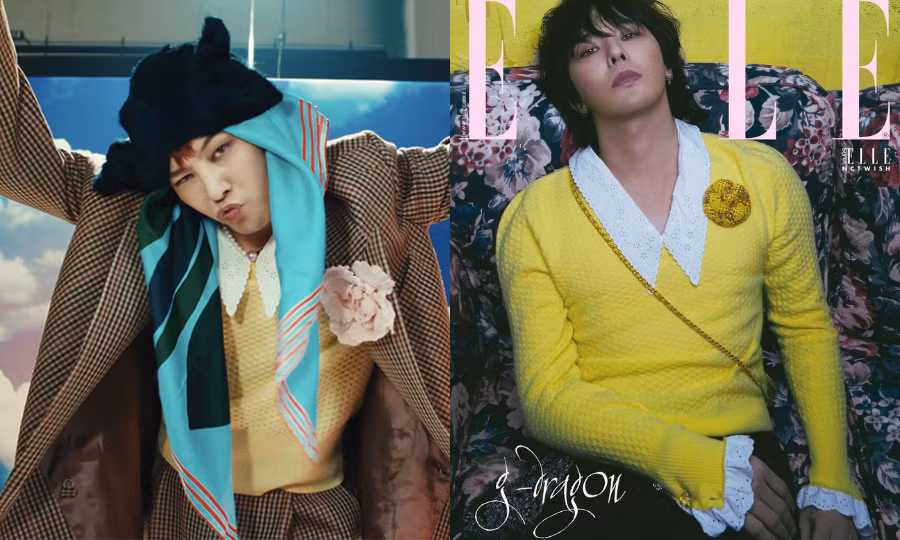 Chiếc sweater màu vàng đến từ BST Thu - Đông 2022/2023 của Chanel, từng được G-Dragon diện trước đó trên bìa tạp chí ELLE số tháng 7/2024.