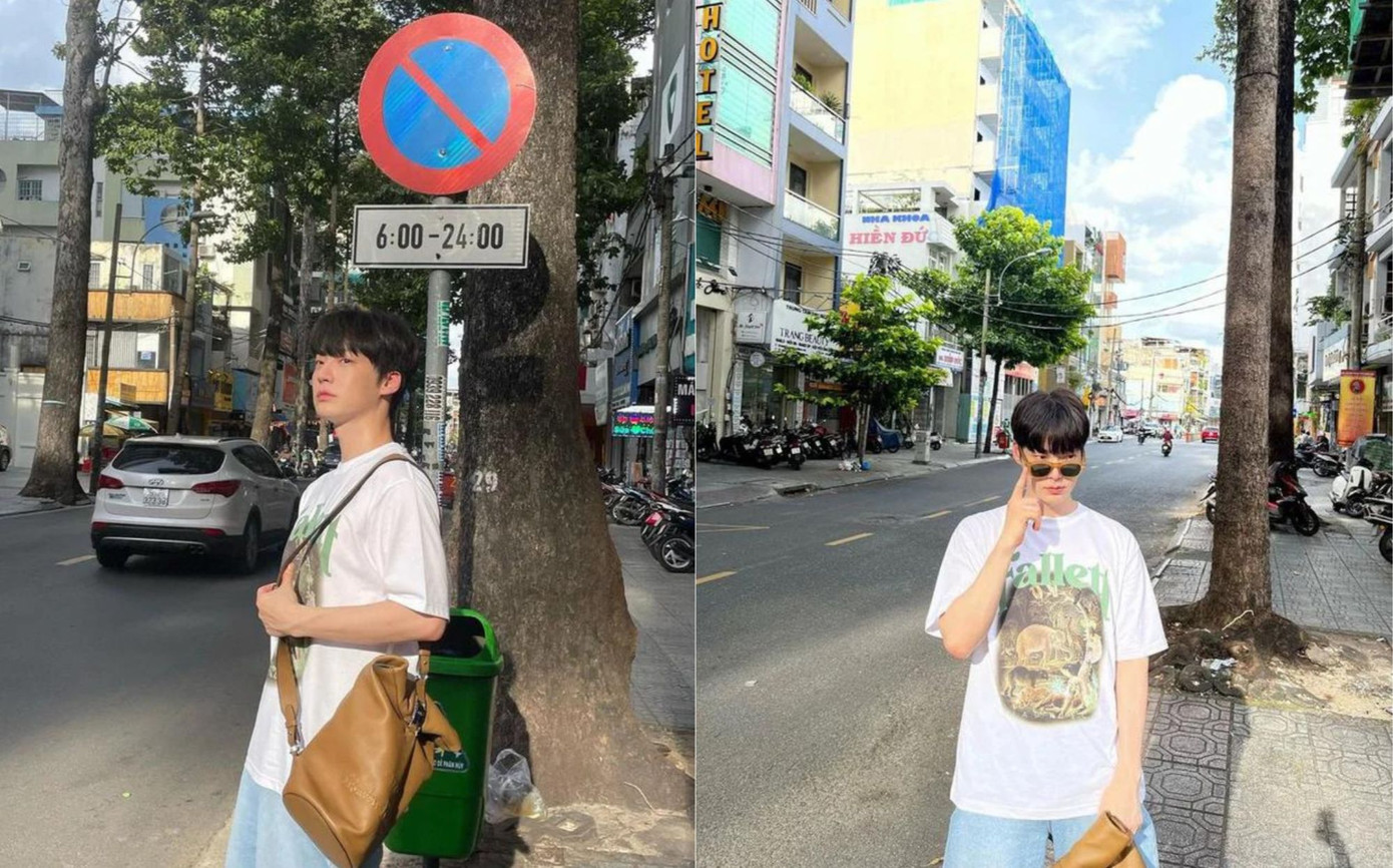 Diện trang phục đơn giản nhưng visual của Ahn Jae Hyun vẫn sáng bừng góc phố.
