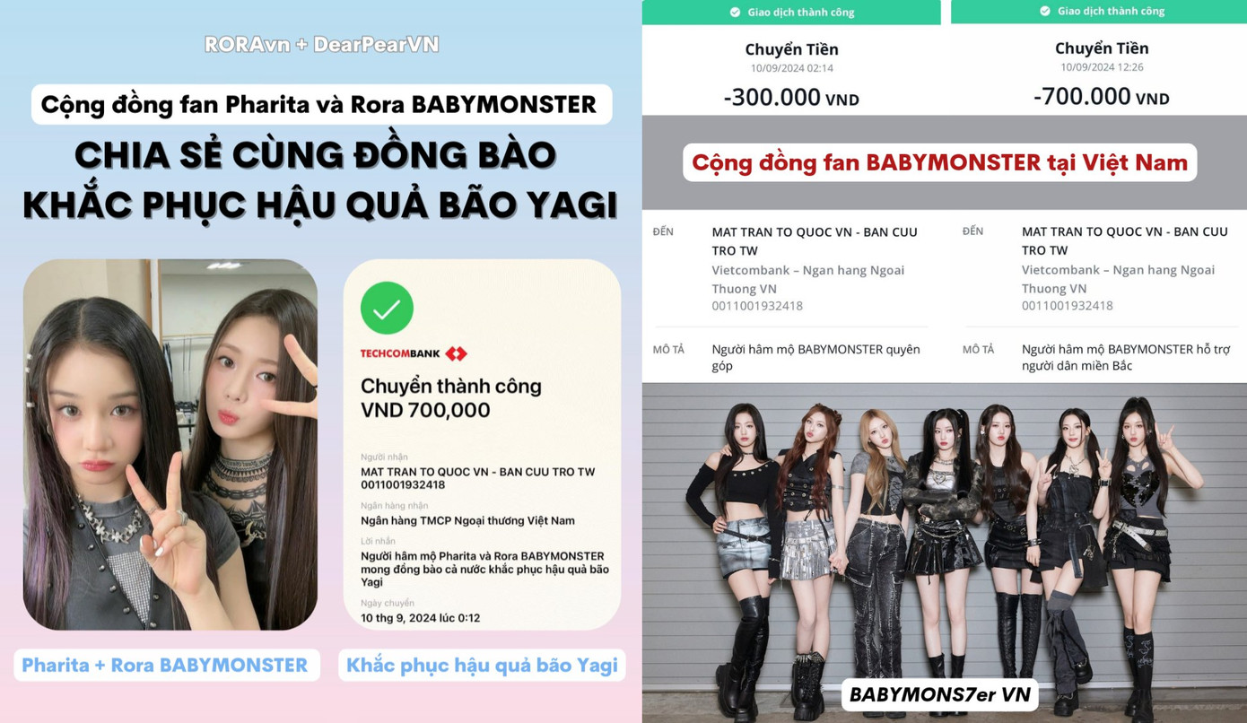 Các trang "đầu tàu" nhà BLACKPINK, Red Velvet, SEVENTEEN, BABYMONSTER kêu gọi cộng đồng người hâm mộ cùng chung tay hỗ trợ khắc phục thiệt hại của thiên tai.