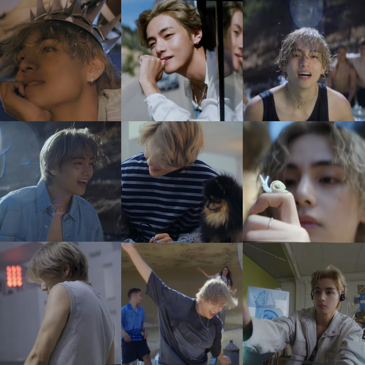 Visual "10 điểm không có nhưng" của V trong MV. Visual "10 điểm không có nhưng" của V trong MV.