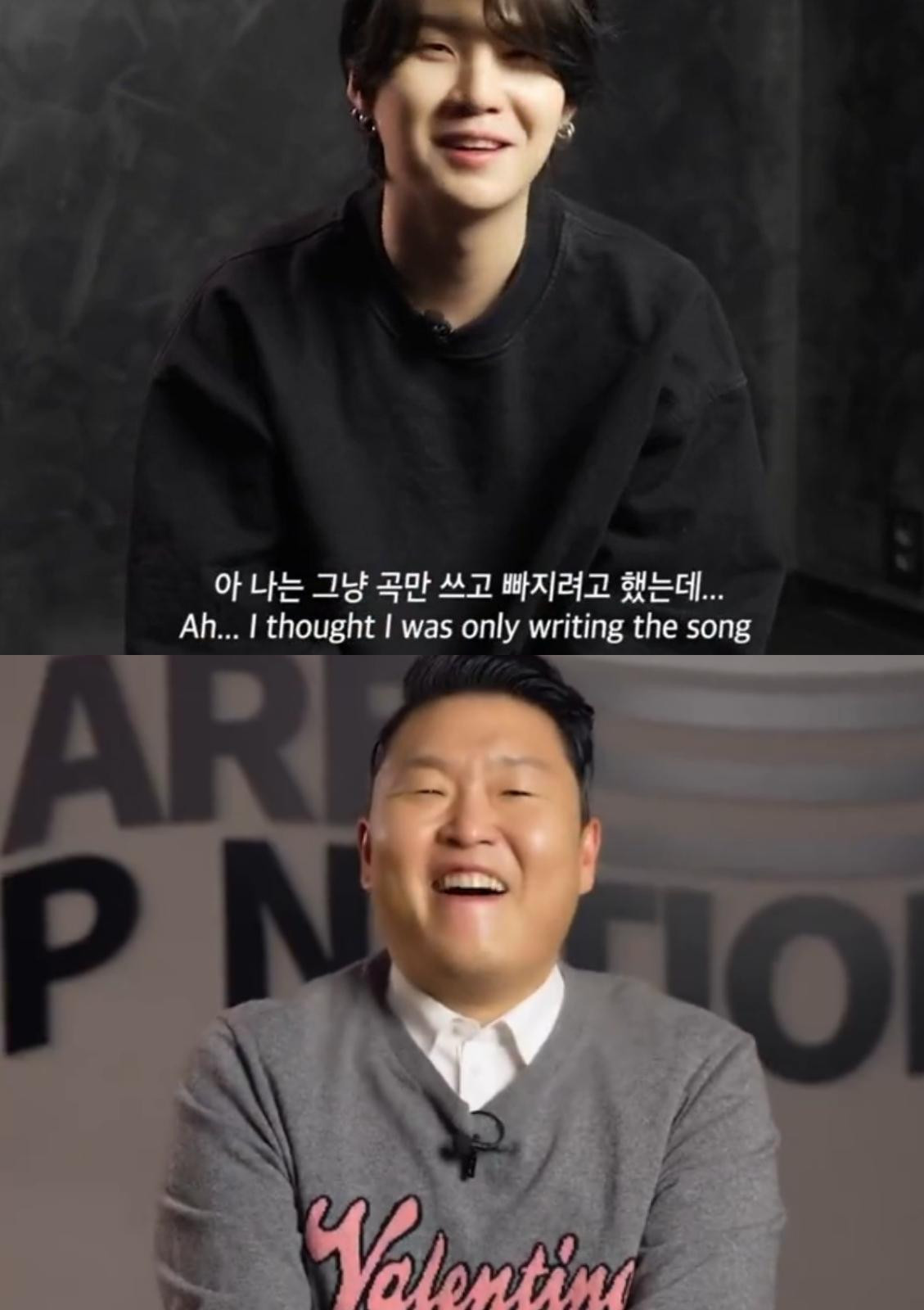 "Tôi tưởng chỉ cần viết nhạc thôi..." - SUGA vừa cười vừa nói trong sự "bất lực" vì không ngờ bản thân lại càng ngày càng lún sâu vào quá trình tạo nên MV That That. "Tôi tưởng chỉ cần viết nhạc thôi..." - SUGA vừa cười vừa nói trong sự "bất lực" vì không ngờ bản thân lại càng ngày càng lún sâu vào quá trình tạo nên MV That That.