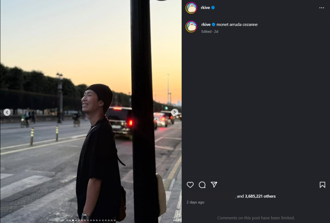 Bài đăng cho thấy trưởng nhóm BTS cũng trùng hợp du ngoạn tại Thụy Sĩ.