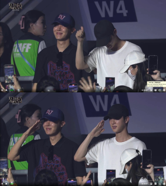 Khoảnh khắc xuất hiện hiếm hoi của Hạ sĩ quan Kim Seok Jin (tên thật của Jin) và trợ lí huấn luyện Jung Ho Seok (tên thật của j-hope).