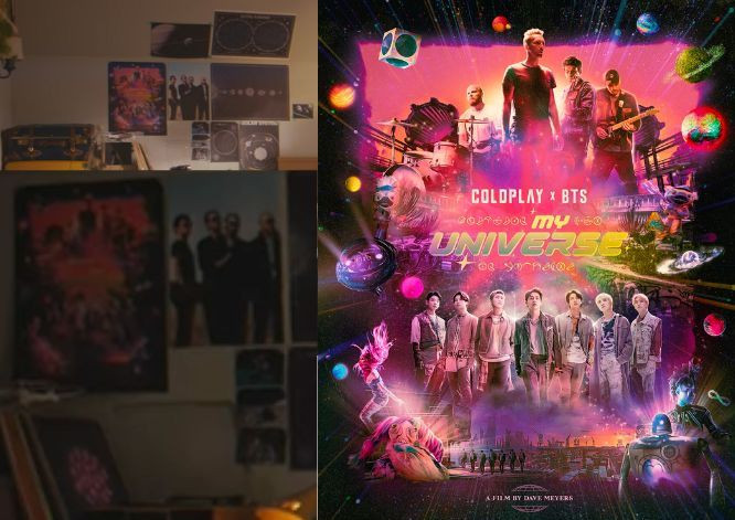 Poster và CD của My Universe, kỷ niệm lần hợp tác của Coldplay và BTS. Poster và CD của My Universe, kỷ niệm lần hợp tác của Coldplay và BTS.