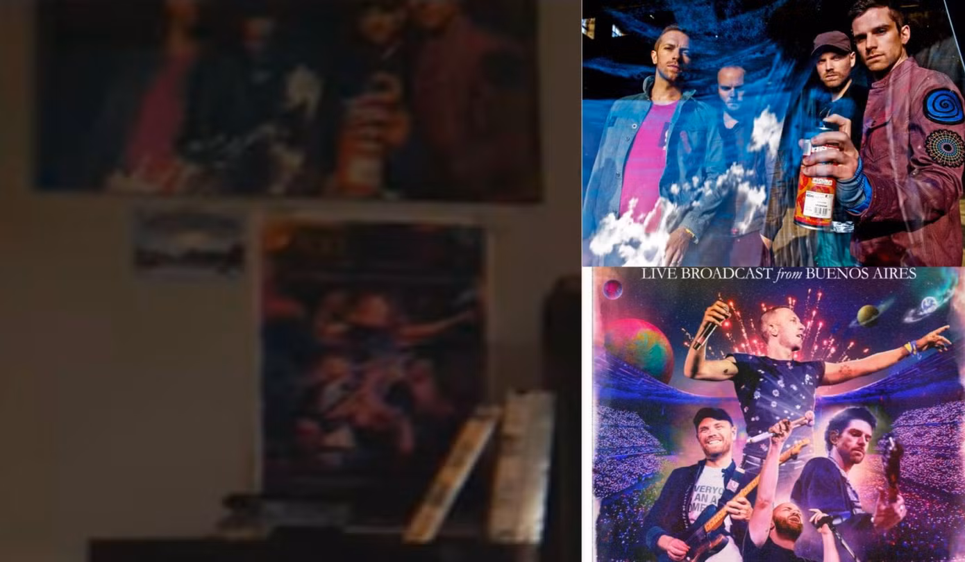 Căn phòng của Jin trong MV trưng bày nhiều poster và món đồ liên quan tới ban nhạc Coldplay.
