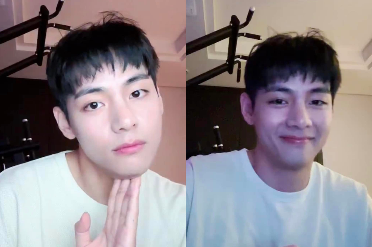 Cận cảnh nhan sắc của V "cân đẹp" kiểu tóc ngắn mái ngố. Cận cảnh nhan sắc của V "cân đẹp" kiểu tóc ngắn mái ngố.