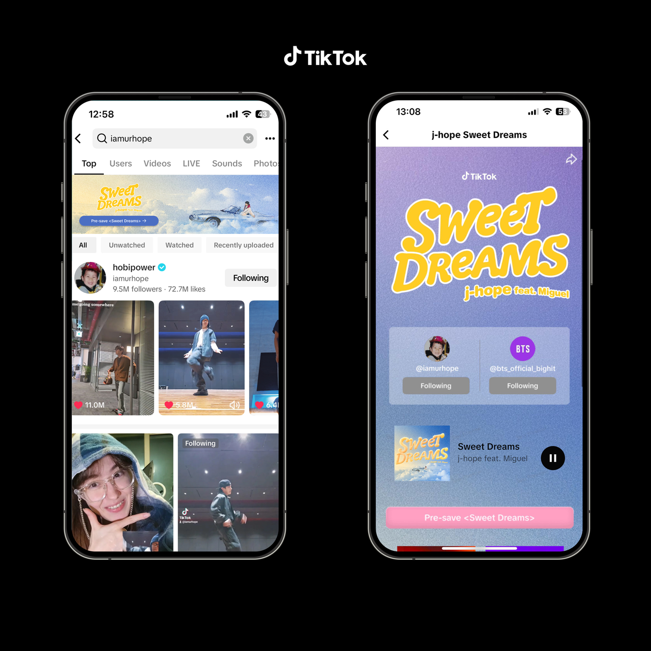 Chuyên trang nghe trước sẽ hiện ra khi ARMY tìm kiếm "j-hope" hoặc "Sweet Dreams". Chuyên trang nghe trước sẽ hiện ra khi ARMY tìm kiếm "j-hope" hoặc "Sweet Dreams".