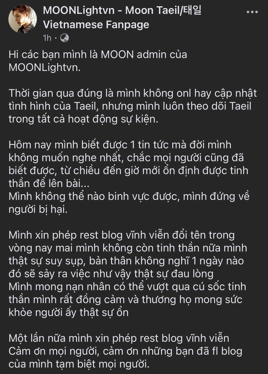 Các fanpage của Moon Taeil tại Việt Nam thông báo đóng cửa, tuyên bố hoàn toàn ủng hộ nạn nhân.