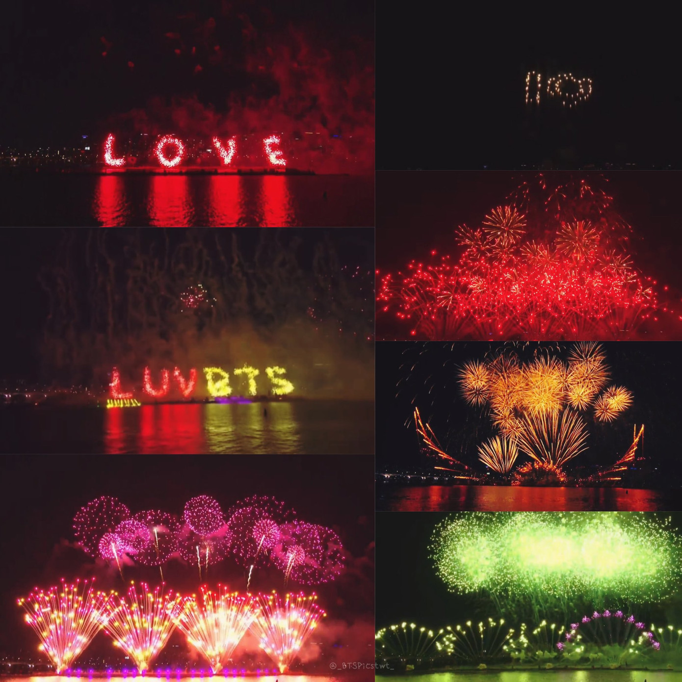 Tiết mục bắn pháo hoa gây ấn tượng với những khoảnh khắc đẹp mắt. - Ảnh: Twitter @btspicstwt_ Tiết mục bắn pháo hoa gây ấn tượng với những khoảnh khắc đẹp mắt. - Ảnh: Twitter @btspicstwt_