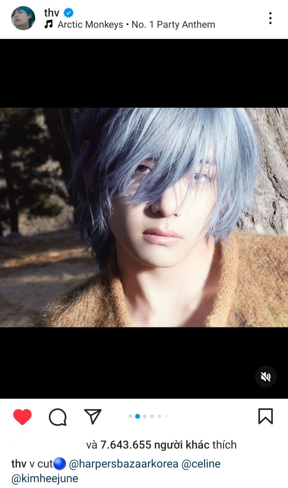 Bài đăng của V đã nhanh chóng vượt mốc 7 triệu lượt like chỉ sao 10 giờ đăng tải.