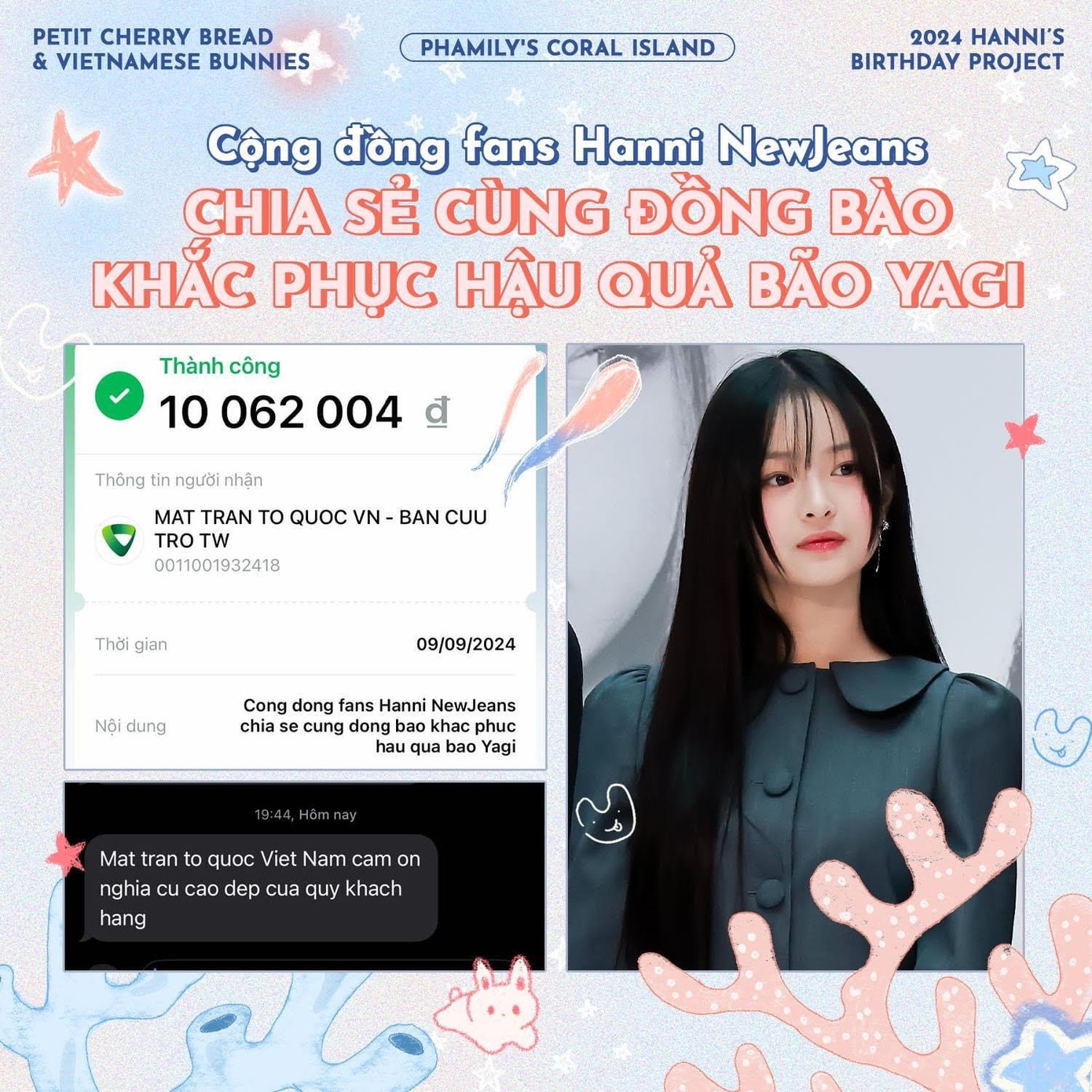 Fandom của idol K- Pop người Việt/ gốc Việt là Hanbin (TEMPEST) và Hanni (NewJeans) tham gia ủng hộ cho người dân vùng bão lũ.