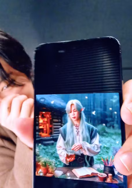 Jimin cũng khoe hình ảnh AI do bạn đồng niên V gửi với nhận xét có chút bất lực "Không biết tìm được ở đâu rồi gửi cho mình cái này".