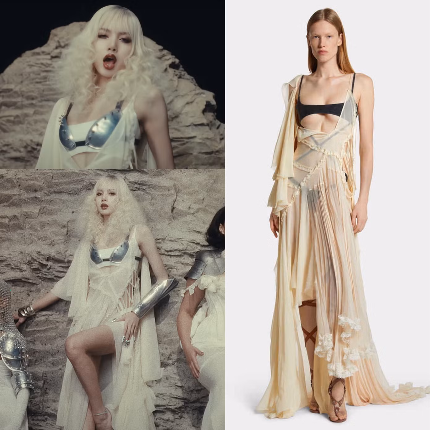Chiếc váy xuyên thấu của DSQUARED2 được Lisa mặc có giá khoảng 150 triệu đồng. Stylist đã phối thêm áo ngực kim loại để tăng sự nổi bật và nâng vẻ quyền lực cho Lisa. Chiếc váy xuyên thấu của DSQUARED2 được Lisa mặc có giá khoảng 150 triệu đồng. Stylist đã phối thêm áo ngực kim loại để tăng sự nổi bật và nâng vẻ quyền lực cho Lisa.