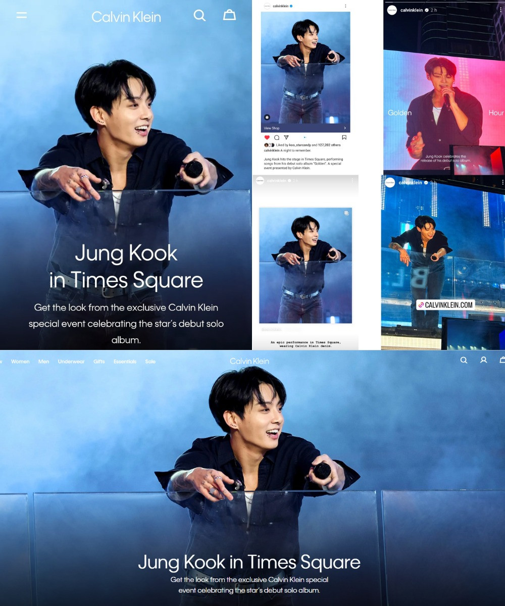 Jung Kook cùng với bộ trang phục thiết kế độc quyền từ thương hiệu Calvin Klein được &quot;khoe&quot; khắp mọi nơi.