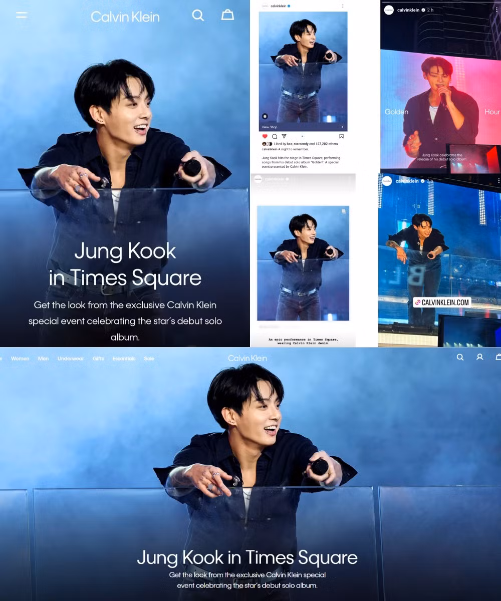 Jung Kook cùng với bộ trang phục thiết kế độc quyền từ thương hiệu Calvin Klein được "khoe" khắp mọi nơi.