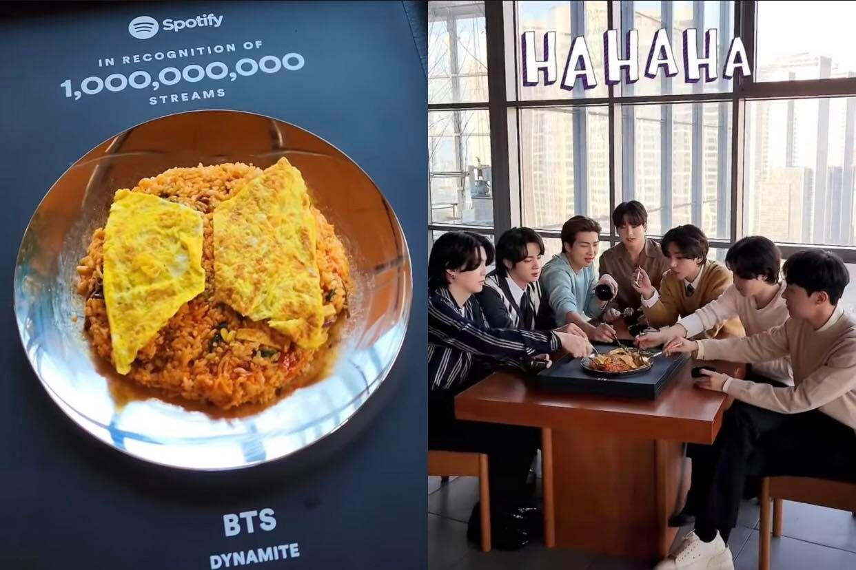 BTS đã cùng nhau có một bữa ăn cơm trộn "đơn điệu" trên chiếc đĩa chứng nhận của Spotify. BTS đã cùng nhau có một bữa ăn cơm trộn "đơn điệu" trên chiếc đĩa chứng nhận của Spotify.