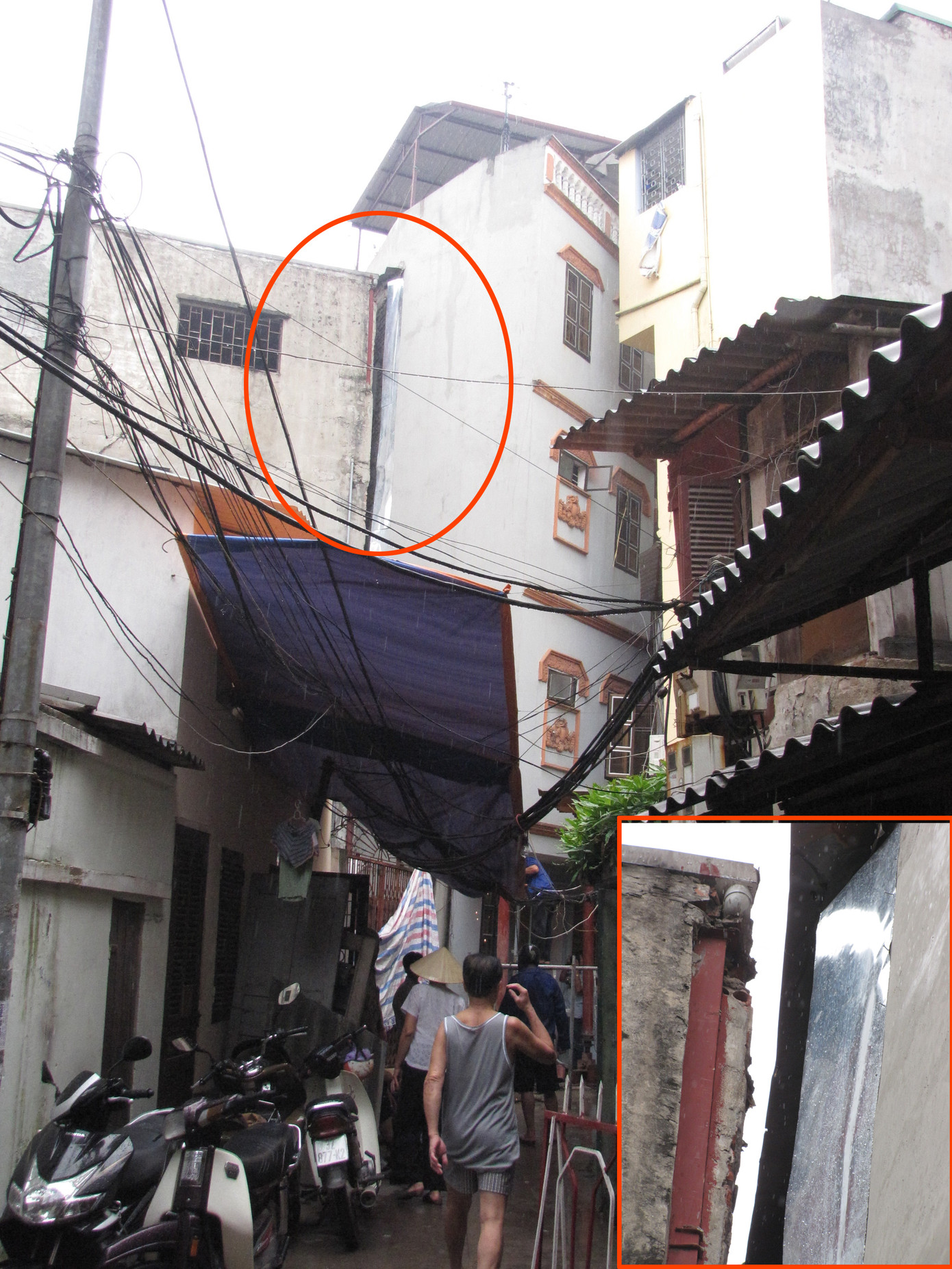 Hai tòa nhà 4, 5 tầng liền kề bị nghiêng