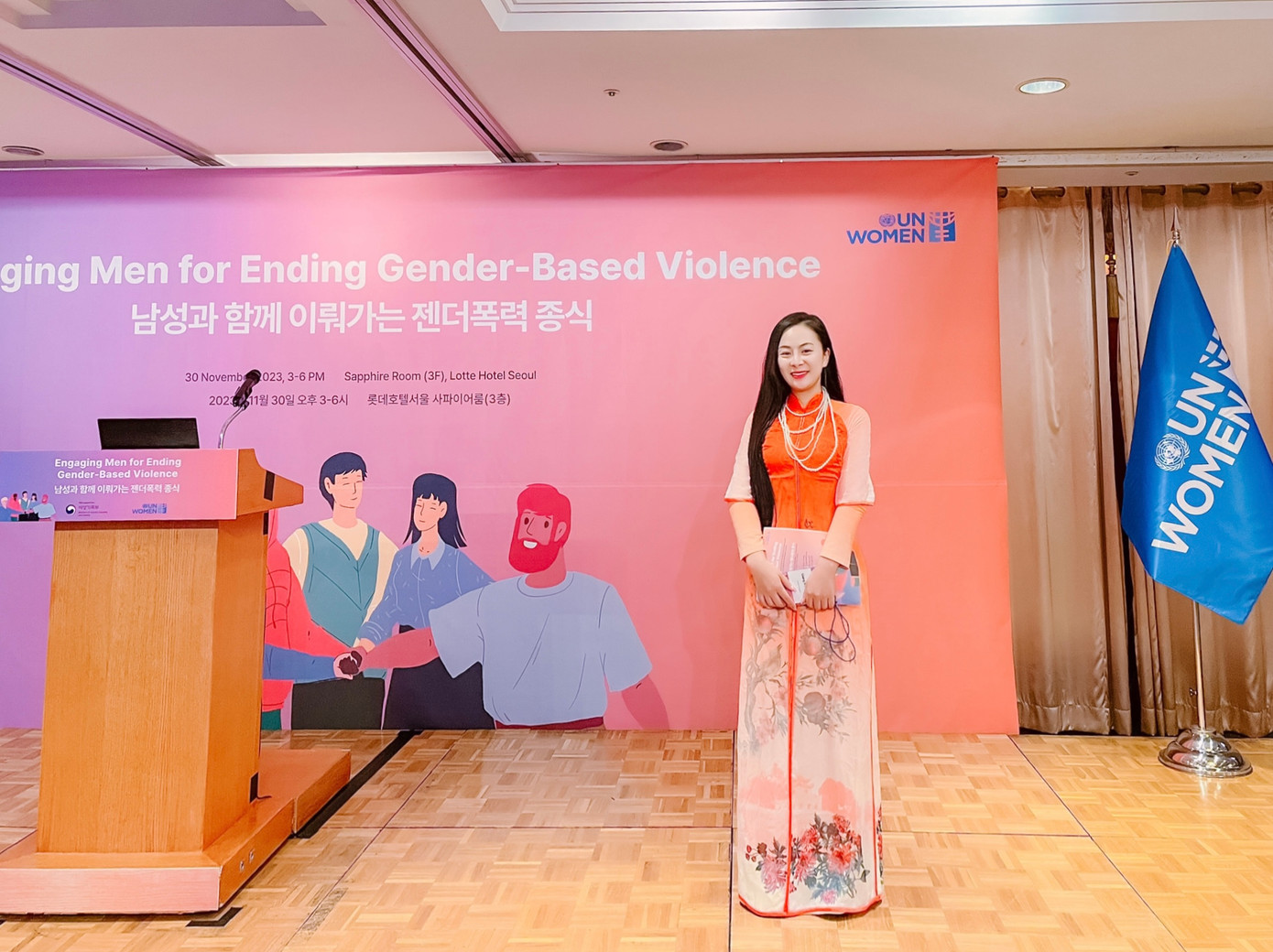 Vũ Thảo Giang trở thành NTK Áo dài đầu tiên của Việt Nam được mời tham dự chương trình UN Women Châu Á - Thái Bình Dương tại Seoul, Hàn Quốc.