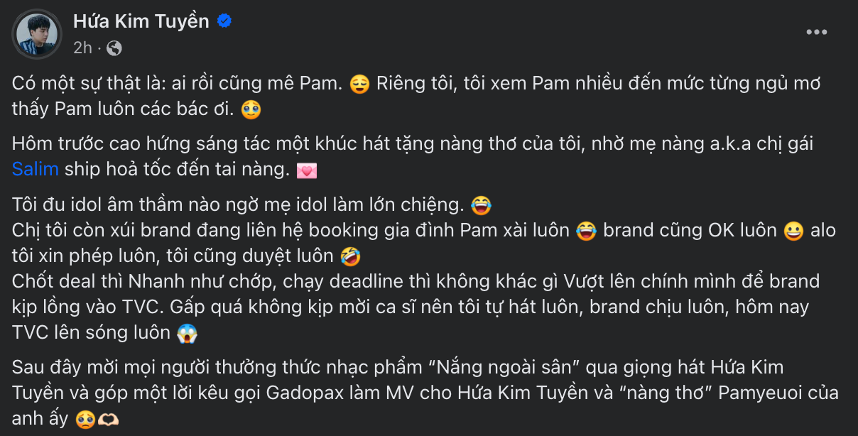 Hứa Kim Tuyền chia sẻ hài hước về màn "chốt đơn" ca khúc mới nhất