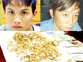 Hai nghi can Long, Ánh cùng tang vật lúc bị bắt 