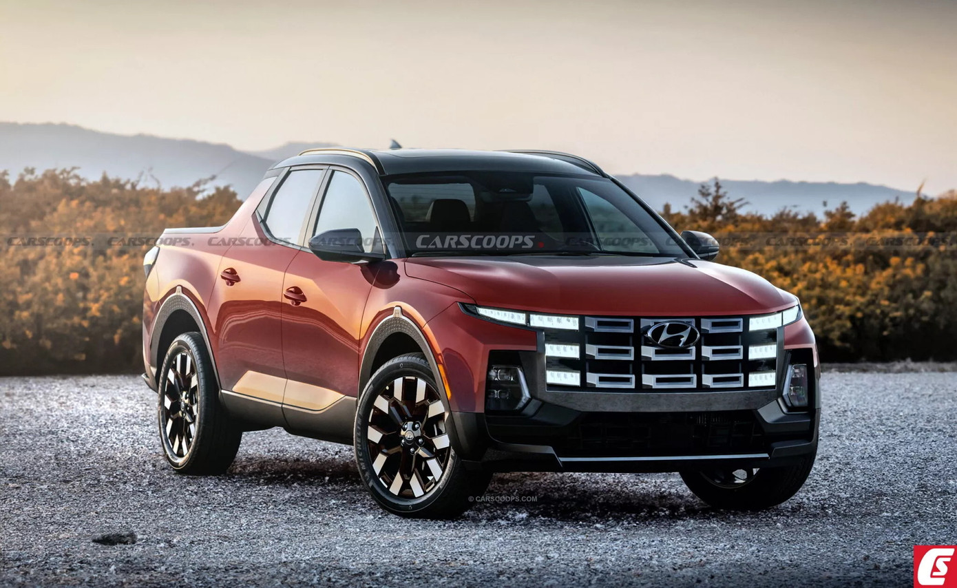 Ảnh phác thảo thiết kế Hyundai Santa Cruz 2025 thực hiện bởi Carscoops.