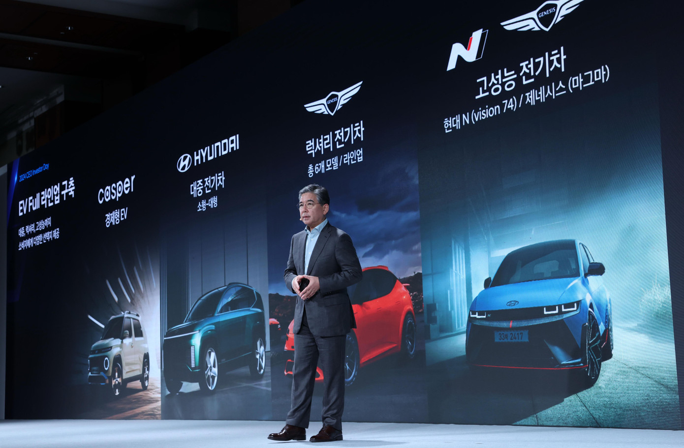 Chang Jae-hoon, chủ tịch kiêm giám đốc điều hành của Hyundai Motor phát biểu tại sự kiện CEO Investor Day diễn ra tại Seoul hôm 28/8. Ảnh: Chosun.