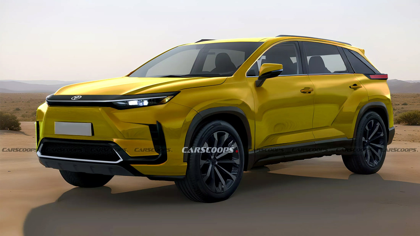 Mô phỏng thiết kế mẫu SUV điện cỡ lớn thế hệ mới của Toyota được cho là bZ5x. Ảnh: Carscoops.