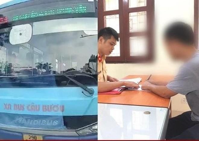 Hình ảnh vi phạm và tài xế làm việc tại cơ quan công an.