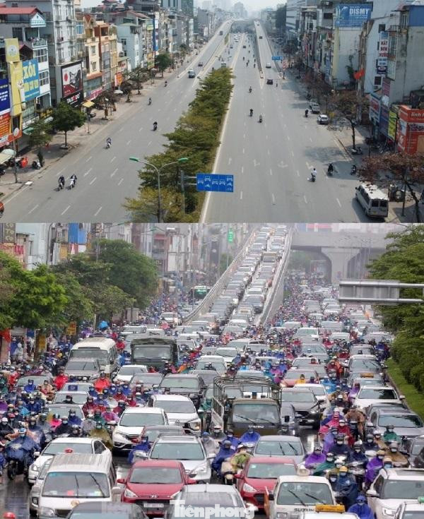 Đường Vành đai 2 dưới thấp và trên cao trước và sau thời điểm 1/3/2022. Đường Vành đai 2 dưới thấp và trên cao trước và sau thời điểm 1/3/2022.