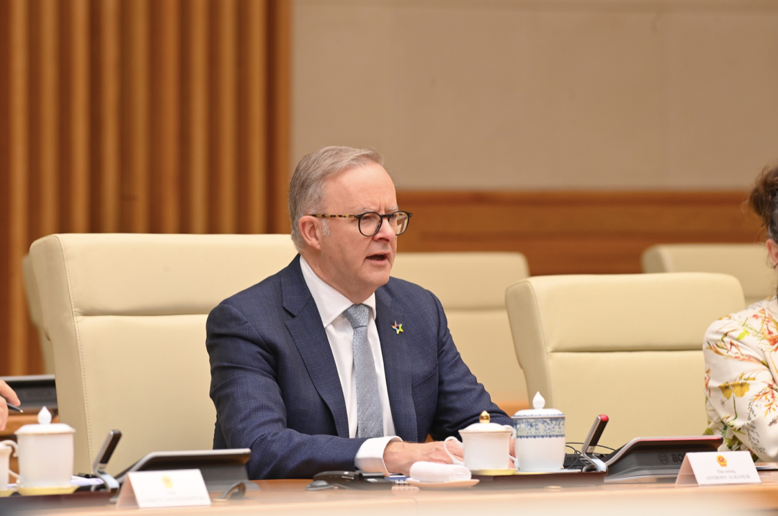 Thủ tướng Úc Anthony Albanese tại cuộc hội đàm. (Ảnh: Như Ý) Thủ tướng Úc Anthony Albanese tại cuộc hội đàm. (Ảnh: Như Ý)