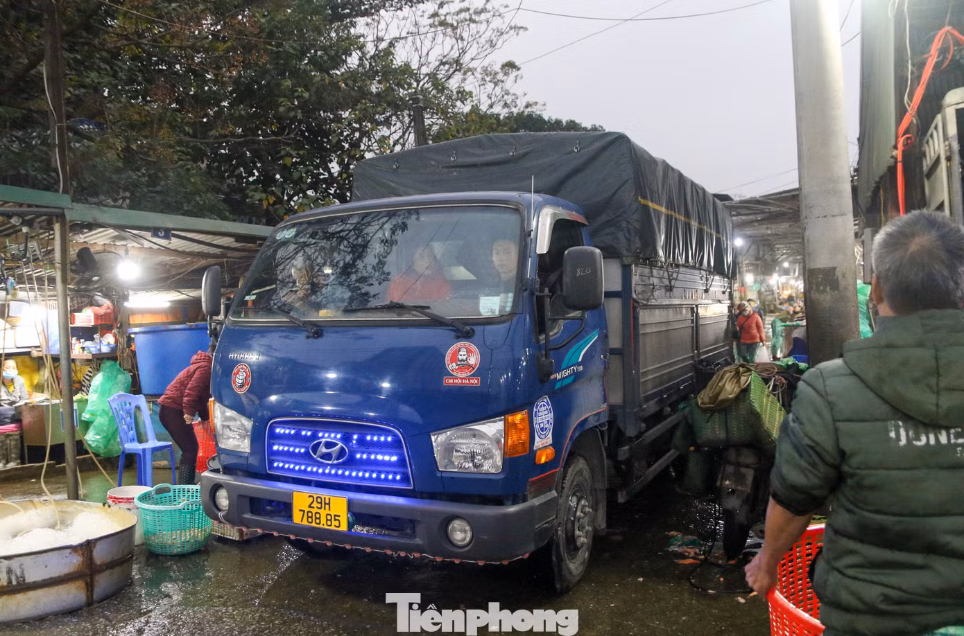 Ngay từ sáng sớm 13/1 (tức 22 tháng chạp), chợ cá Yên Sở đã tấp nập, nhộn nhịp các thương lái chở cá chép về bán phục vụ người dân cúng Tết ông Công, ông Táo.