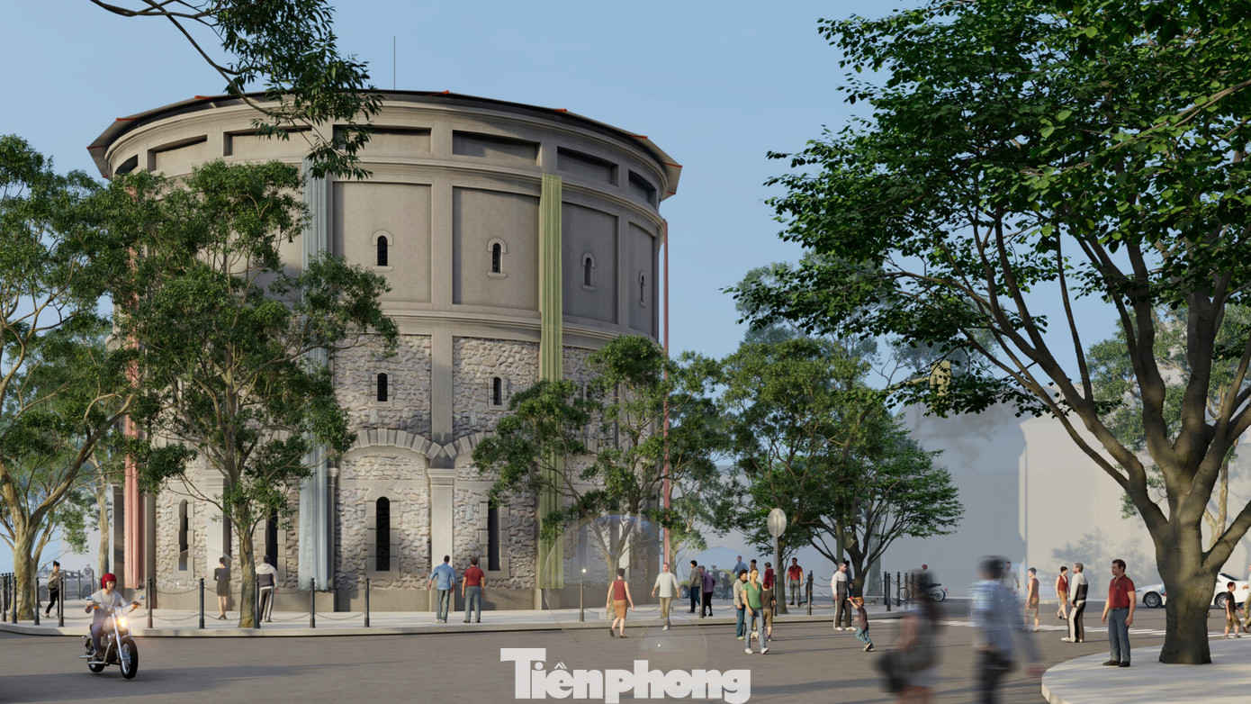 Triển lãm pavilion Sắp đặt nước và Di sản Tháp nước Hàng Đậu là một trải nghiệm không gian nghệ thuật sắp đặt ánh sáng từ vật liệu tái chế và hệ thống sắp đặt âm thanh của nước. (Phối cảnh 3D của dự án).