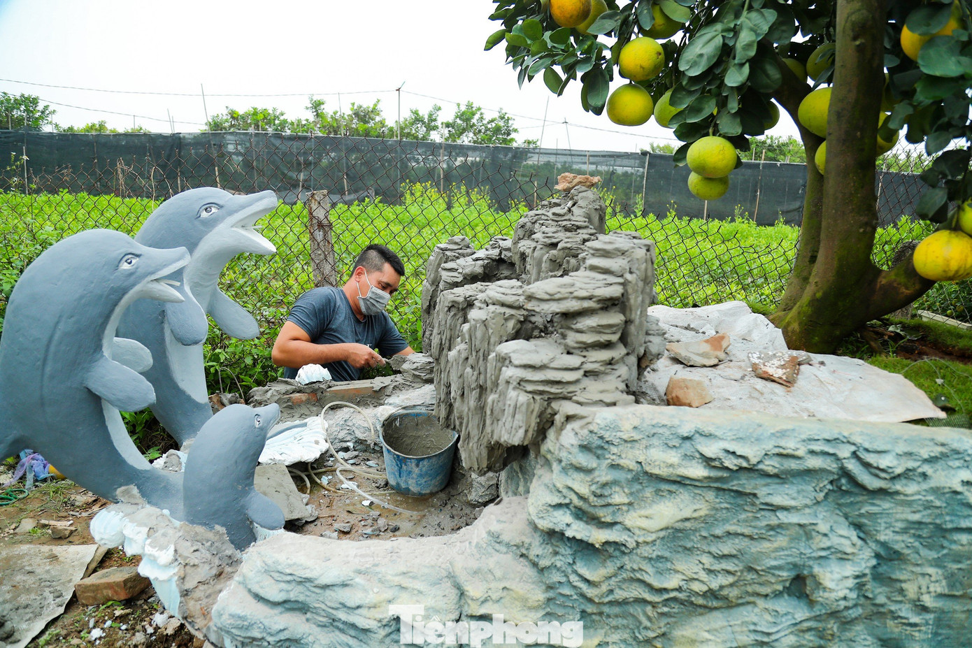 Trao đổi với PV Tiền Phong, anh Lý Văn Đức, chủ vườn bưởi ở xã Liên Nghĩa (Văn Giang, Hưng Yên) cho biết: "Từ năm 2016 anh đã tạo hình trên thân cây bưởi đã bị lũa, đục đẽo biến gốc cây đấy thành một tác phẩm nghệ thuật đẹp mắt. Tuy nhiên, do rất khó để tìm kiếm nguồn gỗ lũa nên anh đã nghĩ đến việc dùng bê tông để tạo thành các tác phẩm để làm chậu sau đó đặt cây bưởi lên".