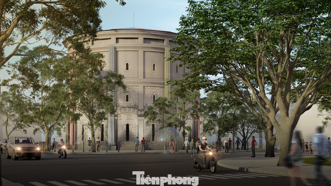 Triển lãm pavilion Sắp đặt nước và Di sản Tháp nước Hàng Đậu là một trải nghiệm không gian nghệ thuật sắp đặt ánh sáng từ vật liệu tái chế và hệ thống sắp đặt âm thanh của nước. (Phối cảnh 3D của dự án).