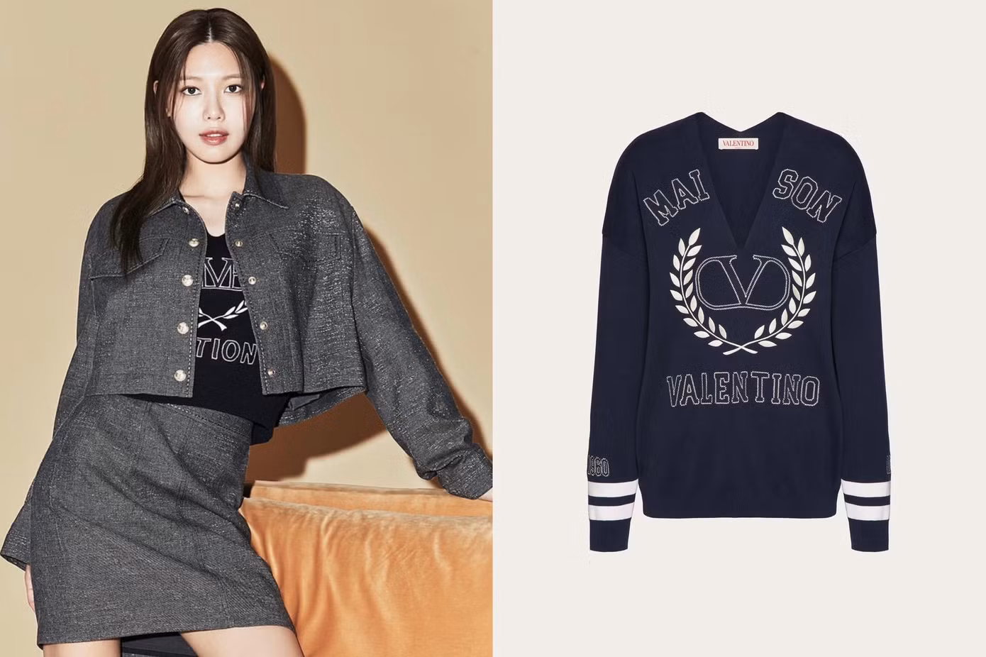 Mẫu áo đen của Sooyoung có thiết kế giống với mẫu áo của Valentino.