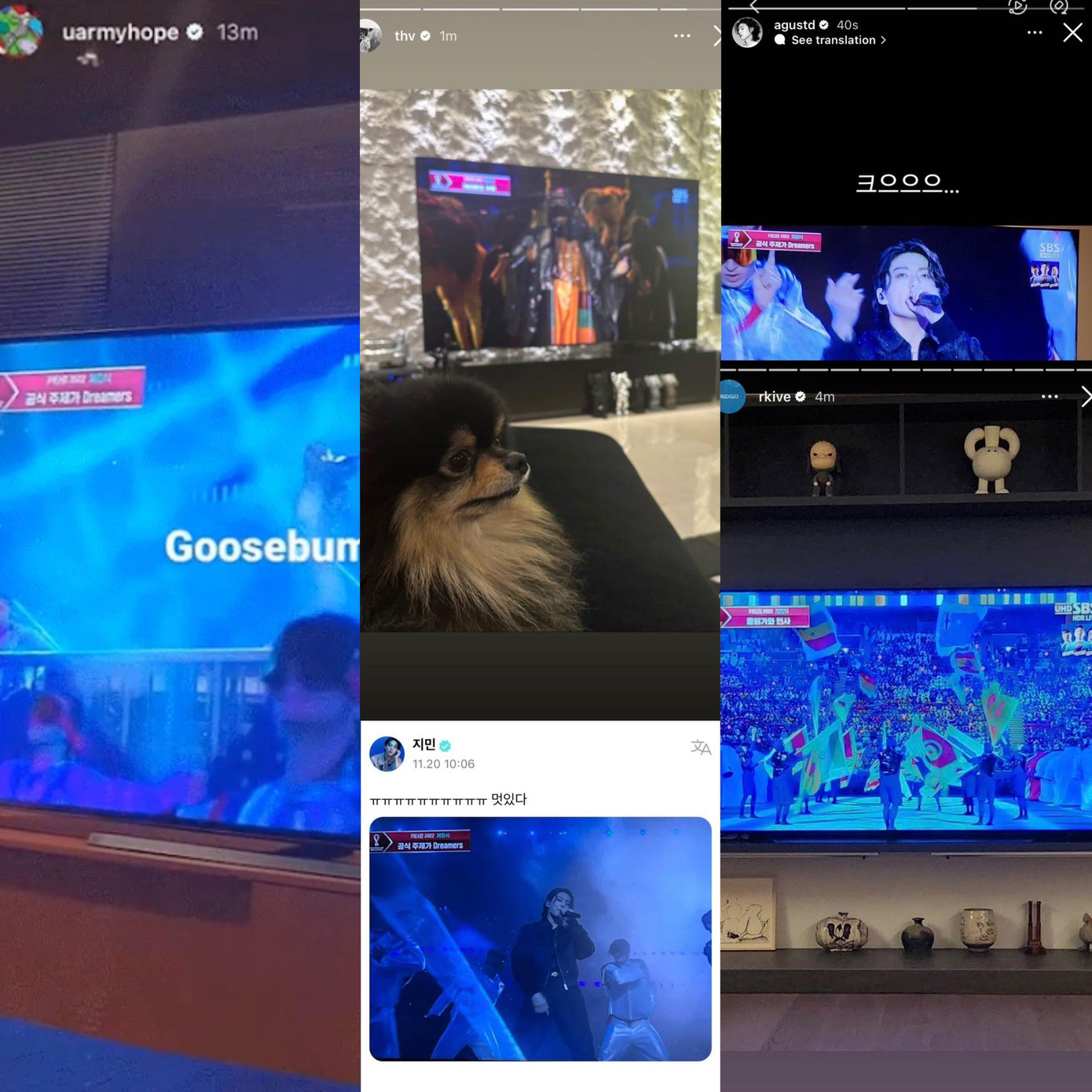 Những người anh BTS đều cập nhật hình ảnh cổ vũ màn trình diễn của em út trên mạng xã hội. Những người anh BTS đều cập nhật hình ảnh cổ vũ màn trình diễn của em út trên mạng xã hội.