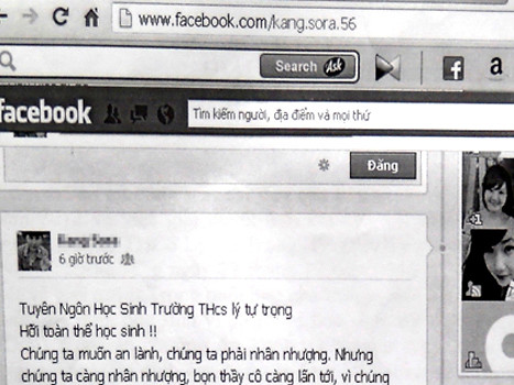 Trang Facebook của Nguyễn Thanh Vy. Ảnh: Trí Tín Trang Facebook của Nguyễn Thanh Vy