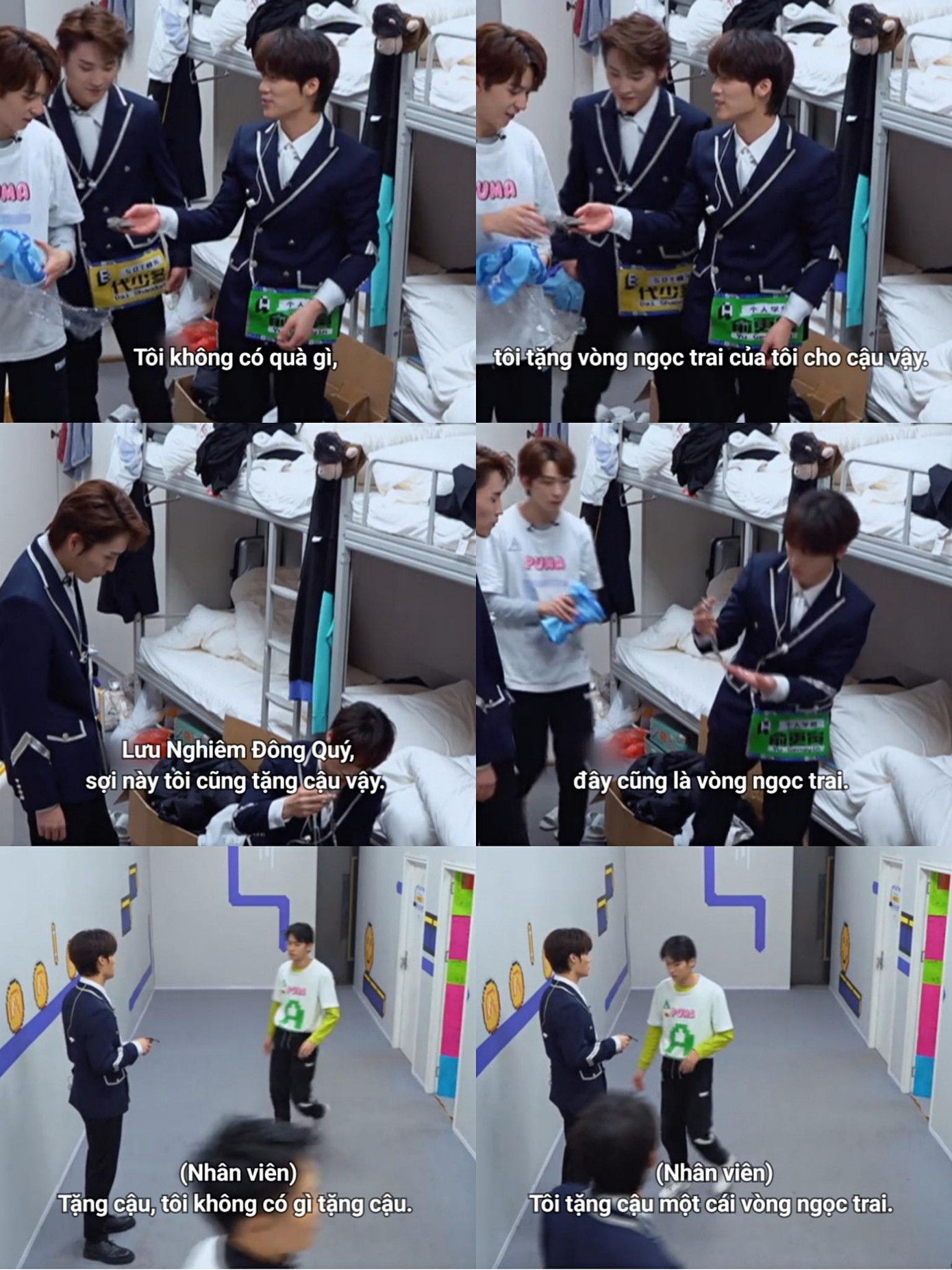 Du Canh Dần tặng vòng ngọc trai cho đồng đội.