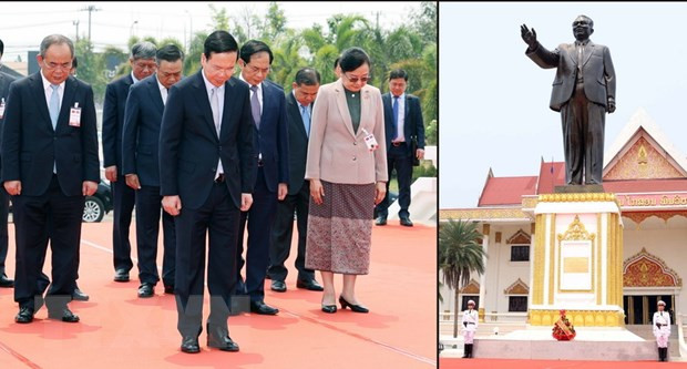 Chủ tịch nước Võ Văn Thưởng tưởng niệm Chủ tịch Kaysone Phomvihan. (Ảnh: Thống Nhất/TTXVN) Chủ tịch nước Võ Văn Thưởng tưởng niệm Chủ tịch Kaysone Phomvihan. (Ảnh: Thống Nhất/TTXVN)