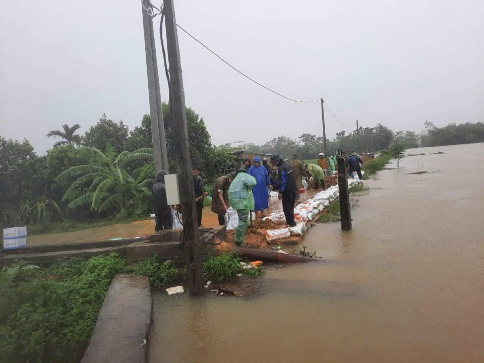Chính quyền và nhân dân huyện Thạch Thất đắp bao ngăn tràn đê