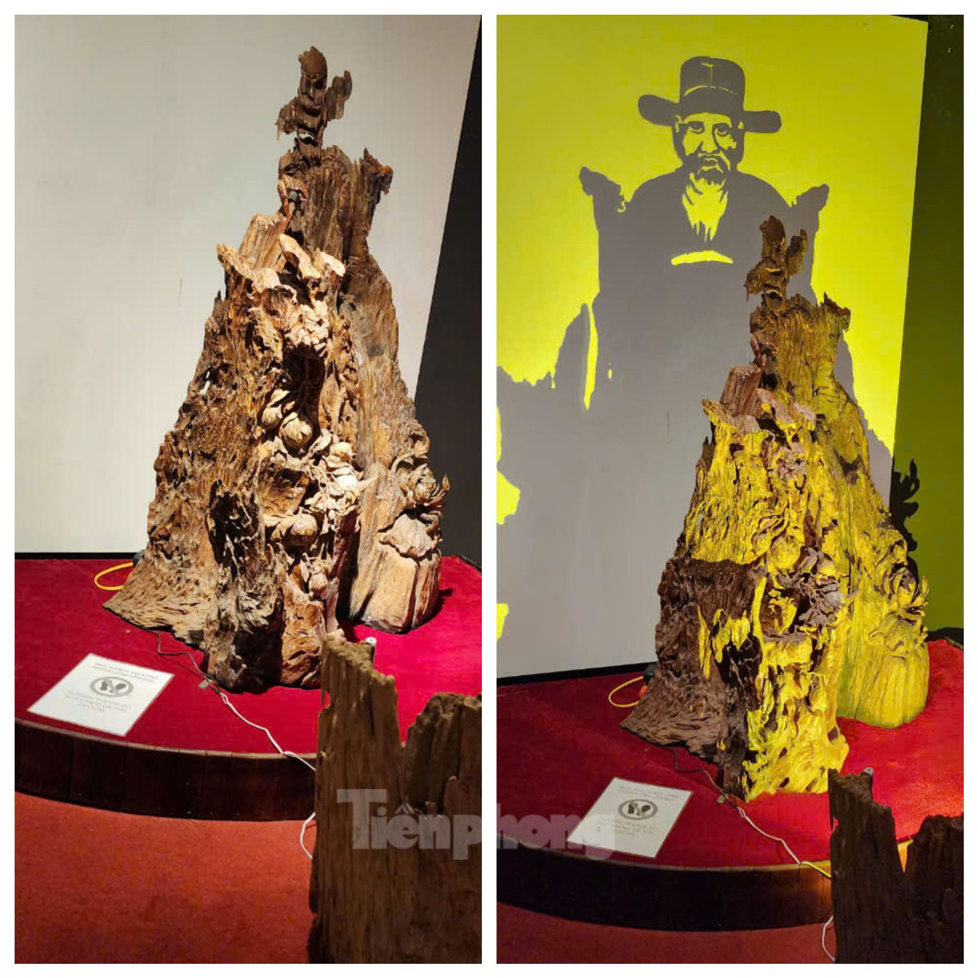 Khúc gỗ lũa trước khi có ánh sáng và sau khi có ánh sáng hiện lên hình ảnh nhân vật Nguyễn Trãi.